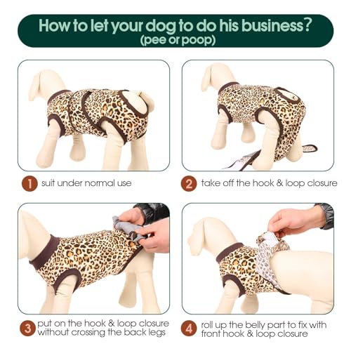 Kuoser Dog Surgery Suit, Comfy Dog Recovery Suit Female Doggie Onesie for Surgery, Post-Op Onesie for Female & Male Dogs, Soft Protective Wear, BrownLeopard XL