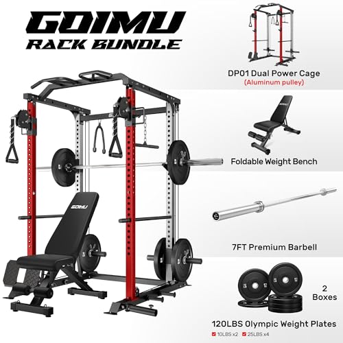 Image of DP01 Power Cage, 2000LBS Squat Rack with Cable Crossover and Dual Independent Pulley System, Full Cage for Full Body Training, Power Rack with More Training Attachments for Home Gym