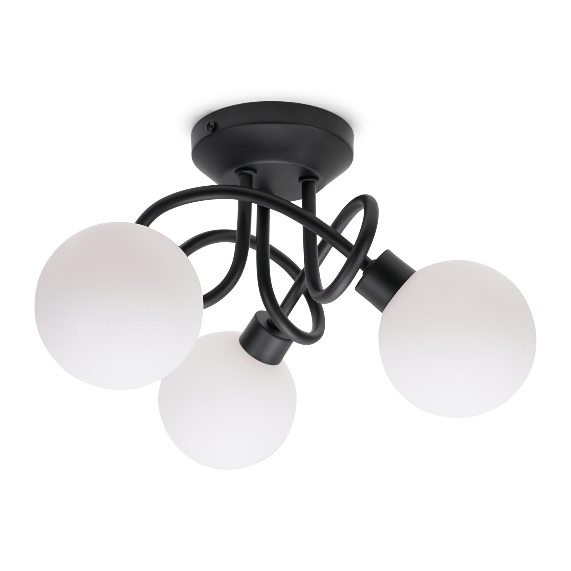ValueLights | Black 3 Way Flush Ceiling Light Fitting with White Frosted Glass Lampshades | Close-to-Ceiling Lights, Home Décor & Improvement Essential | Mains Wired