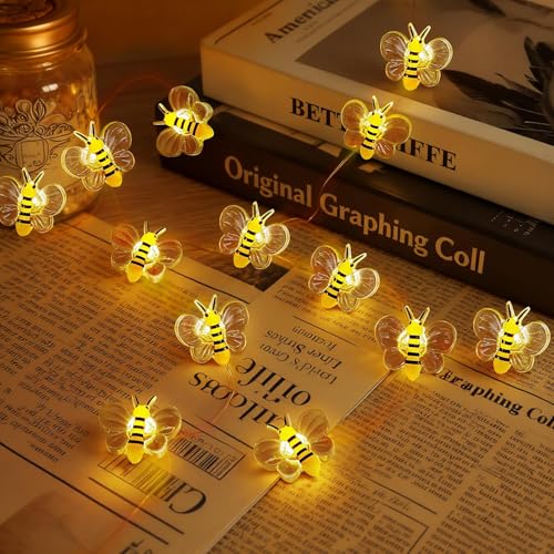 Vicloon Guirnalda Luces de Abeja,2M 20 LED Cadena Luminosas a Pilas,Luces de Jardín Impermeable Decoración para el Hogar,Dormitorio,Interior,Exterior,Jardín,Boda