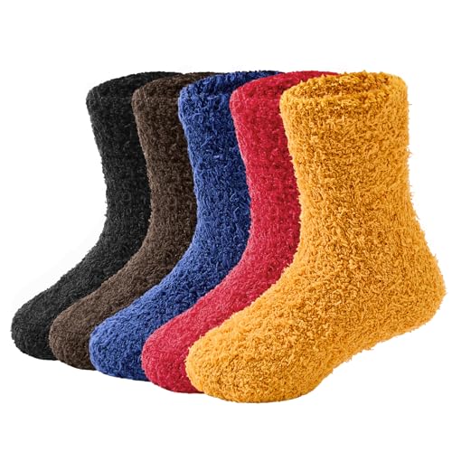 Durio 5 Pairs Kids Fuzzy Socks - Ultra Soft Warm Slipper Toddler Winter Socks, Cozy Fluffy Plush Crew Sock for Boys Girls