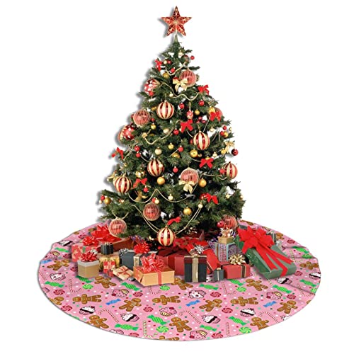 Harycnct Cute Gingerbread Candy Christmas Tree Skirt 36 Inches Pink Santa Tree Skirts Farmhouse Xmas Tree Mat Ornaments Decorations thumb #3