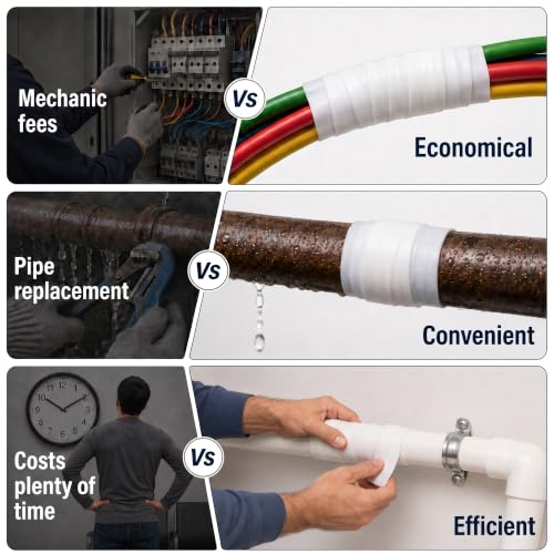 Image of White Self Fusing Silicone Tape 4 Rolls Plumbers Tape 1 in x 10 Ft | Flex Seal Tape for Leak, Garden Pipe Repair Kit, Self Adhesive Tape for Outdoor, Insulating Electrical Tape, Heat Resistant