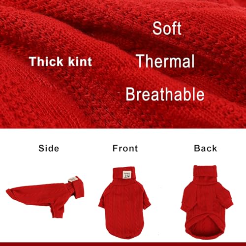 Hundepullover Stilvoller Warmer Hunde- und Katzenpullover, Weicher Rollkragen-Hundebekleidungsweste, Weiches Haustier-Winterzubehör, Geeignet für Welpen, Kleine und Mittelgroße Hunde (Rot,S) O15