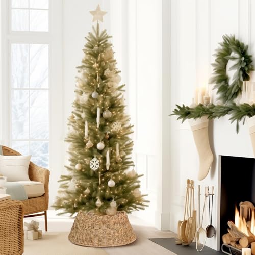 WBHome 24in Christmas Tree Collar, Woven Hyacinth 4-Piece Holiday Rattan Tree Skirt Accessory for Home w/Cord Cut-Out - Natural by WBHome - Image 8