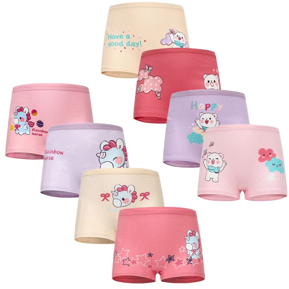 Fedmois Girls Unicorns And Bears Knickers Cotton Boxer Briefs Underpants Underwear Pack Of 8, 5-7 Years