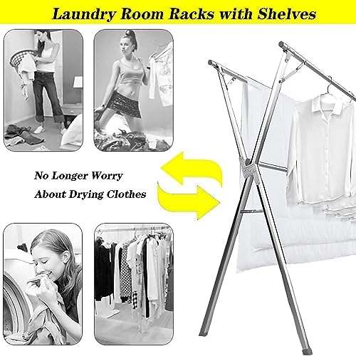 Foldable Space-Saving Clothes Rack Floor-Standing Clothes Rack Tripod,Clothes Drying Rack Tripod Portable Foldable Space Saving Laundry Drying Rack，Stainless Steel Laundry Drying Rack - Fold