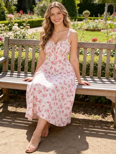 Image of Scarlet Darkness Summer Dresses for Women 2026 Floral Corset Dress Long Milkmaid Dress with Pocket