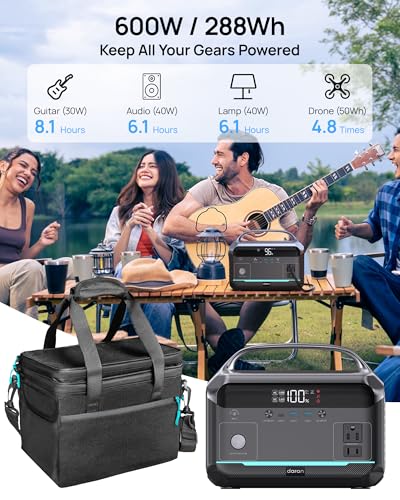 Image of DaranEner Portable Power Station 600W with Bag, 288Wh (90,000mAh) LiFePO4 Battery Backup, 2x600W (1200W Surge) AC Outlets, 2.2H Fast Recharge, Solar Generator for Camping, RV, Travel, Home Emergency