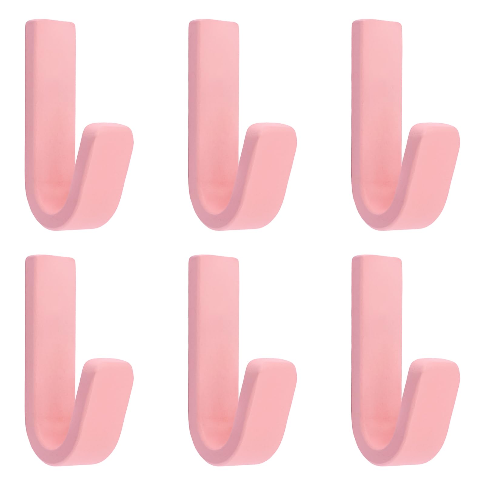 MOROBOR 6 Pcs Pink Wood Self Adhesive Wall Hooks, J-Type Adhesive Hook Natural Wooden Key Holders Wall Mounted Heavy Duty Coat Rack for Bathroom Bedroom Entryway