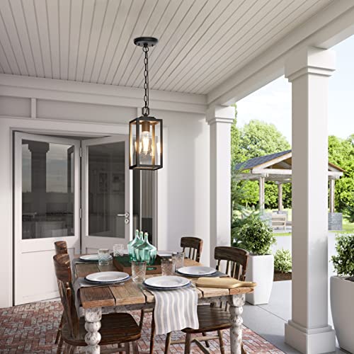 Aoceley Modern Outdoor Pendant Light, 1-Light Outdoor Hanging Lantern Light, Matte Black Aluminum with Clear Glass, Exterior Pendant Lighting Fixture for Porch, Yard, Gazebo by Aoceley - Used condition - Image 7