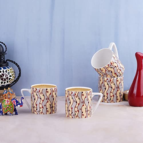 Image of Dandy Lines Puja Leaf Climber Coffee Mugs, Eco-Ceramic, Pack of 6, Microwave & Dishwasher Safe, Great for Home Use & Gifting