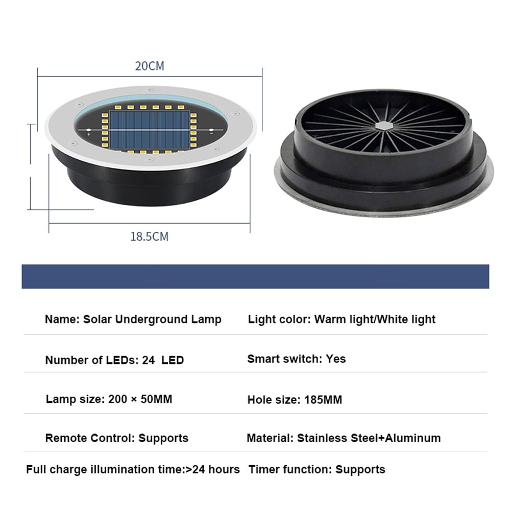 Faretti Sepolta Solari Controllo Remoto, 2 pezzi Esterno Acciaio IP65 Impermeabile Inossidabile A Energia Solare In Lampada A Terra Lampada Sepolta Lampada Brick Lights(Color:24LED White light)