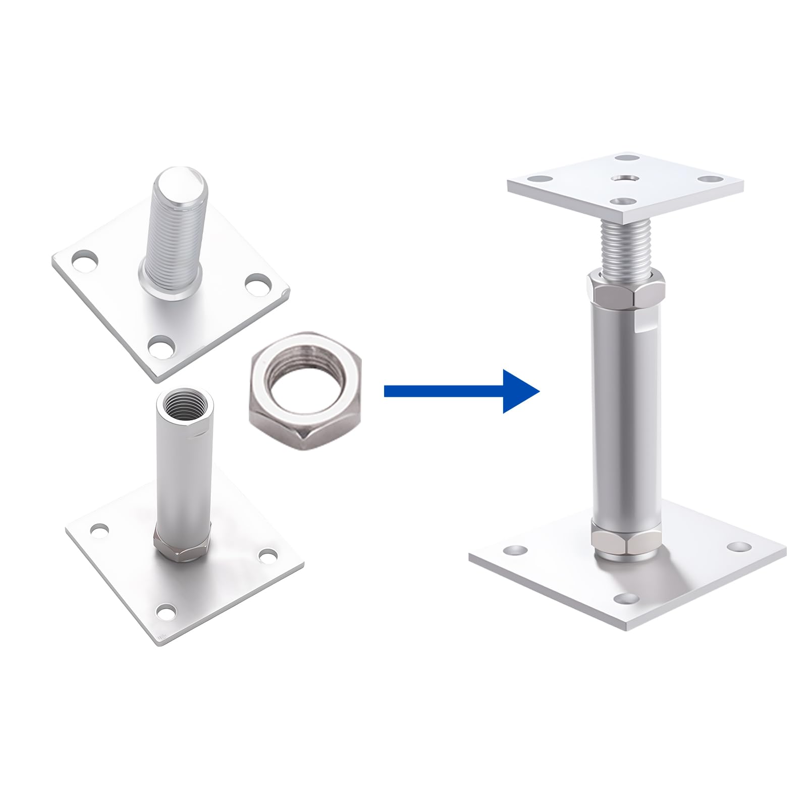 4Pcs Supporti per pali regolabili in altezza con pattini 150-190mm, piedi di supporto in acciaio zincato, supporti regolabili in altezza, supporti per pali regolabili e piedi di supporto regolabili in