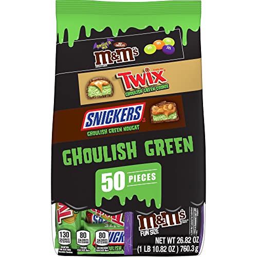 M&M'S Milk Chocolate Ghoul's Mix, SNICKERS & TWIX Ghoulish Green Fun Size Bulk Halloween Chocolate Candy Assortment, 26.82 oz, 50 Piece Bag - image 1