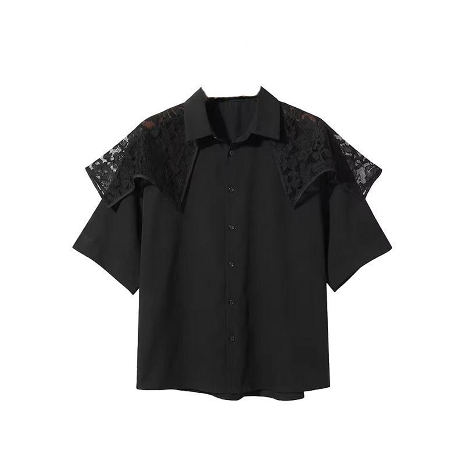 Chemise Homme Dentelle Patchwork, Transparente Ample Sexy Manches Courtes été