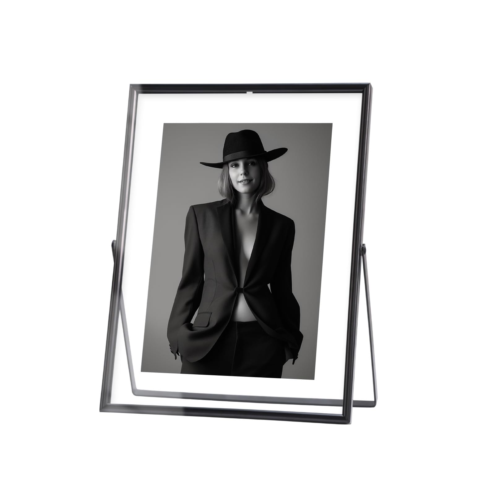IZIDDO Black Floating Frame, 5"x7" Metal Frame For Picture 4x6,3.5x5, 2x3 Wall Mount or Tabletop Shelf Photo Frames, Double Sided Acrylic Display