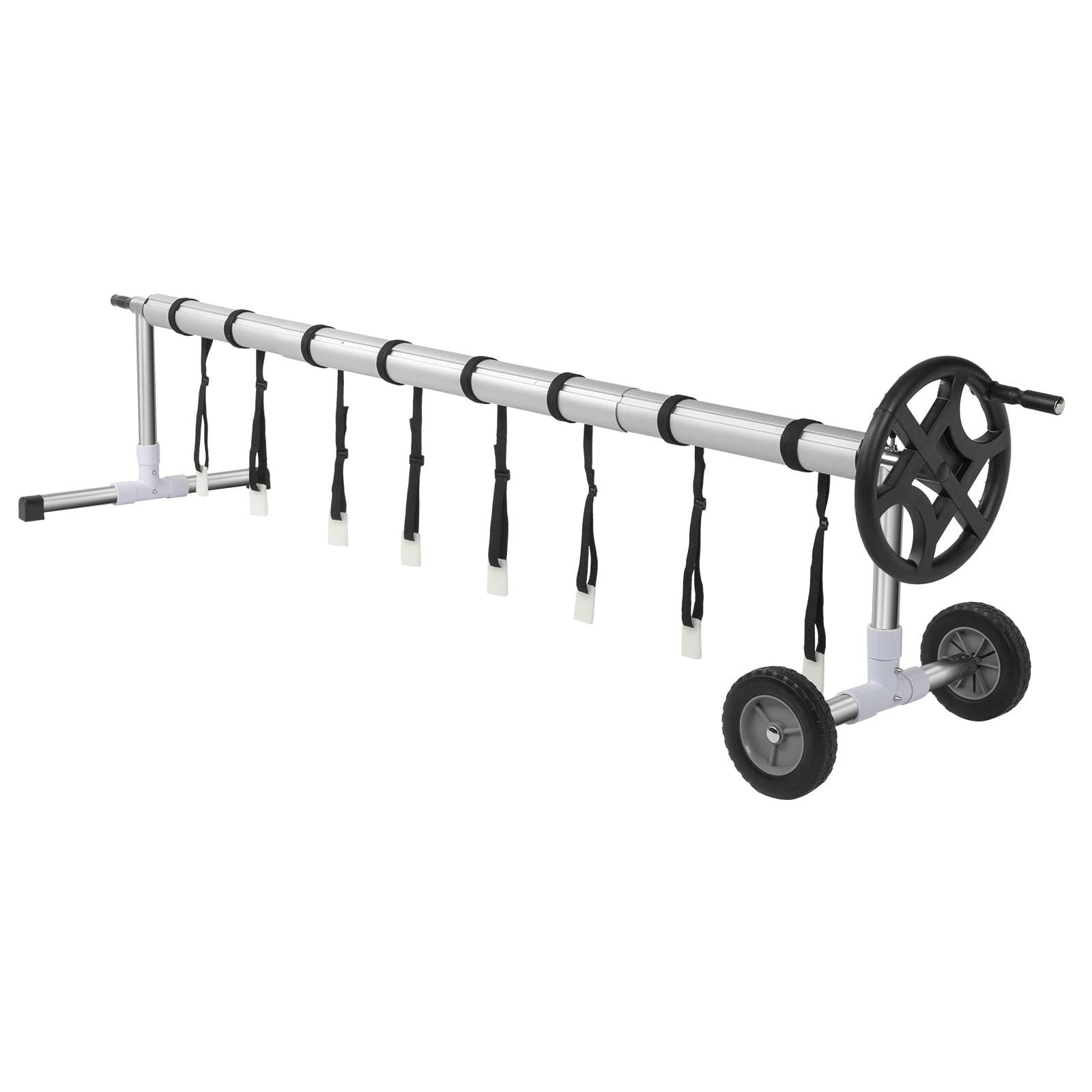 Bonnlo Enrouleur de Bâche de Piscine Système d'enroulement 3,6 m-5,5 m Structure Télescopique Charge de 60 kg Poids Léger de 14,2 kg avec Roues et Sangles Velcro Différents Formes de Piscines Noir