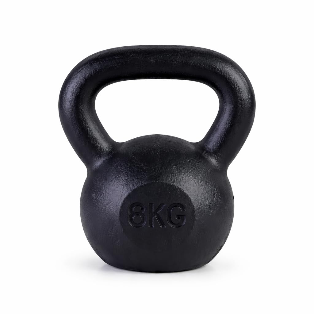 Vinyl Kettle bell Weight Set Exercise Home Gym Fitness Workout 4-20kg |Vinyl & Cast Iron Kettle bells Correct Shape And Size | Home And Gym Fitness Workout (Black (Cast IRON), 8 KG)