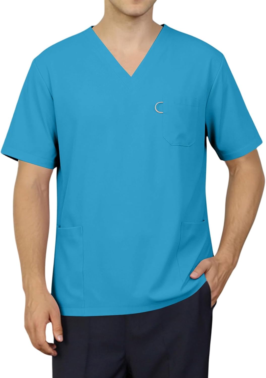 RTRDE Men's T Shirts Short Sleeve Solid Color Stretch & Moisture Wicking Print Scrub Top with Pockets, S-2XL