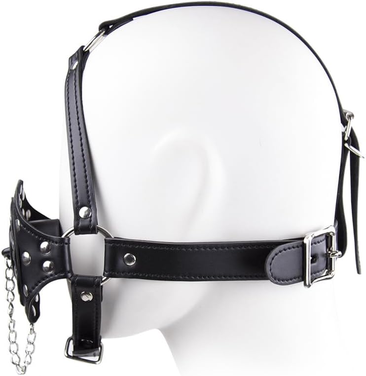 Y-Shape PU Leather Head Harness with Ball Gag, Adjustable BDSM Bondage Mask Restraint Hood for Couples Roleplay Fetish Cosplay Clubwear Accessories