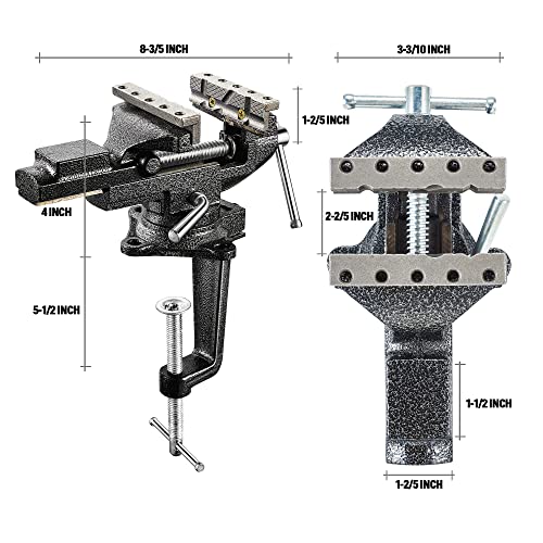 Dual-Purpose Bench Vise 3.3”, 360° Swivel Clamp-On Table Vise With Heavy Duty Forged Steel Construction, Grooved Jaw, Portable Vice For Workbench, Woodworking, Home Workshop And Diy Jobs #TOP6