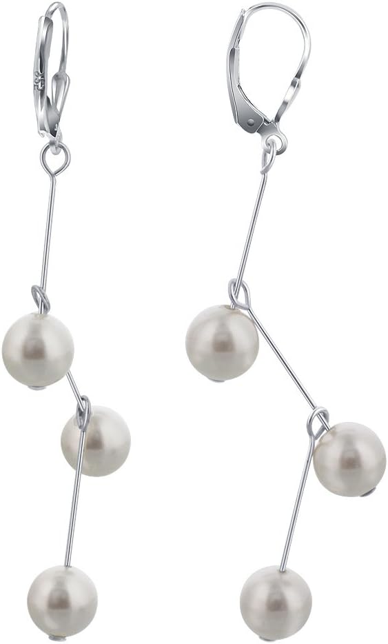 .925 Sterling Silver Dangle Earrings with Imitation Pearls
