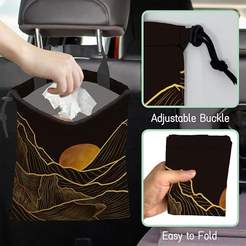 Image of Gold Mountains Car Trash Bag,Hanging Drawstring Car Garbage Bag,Waterproof Canvas Car Back Seat Organizer with Adjustable Buckle,for Vehicles,SUVs,Camping,Road Trips