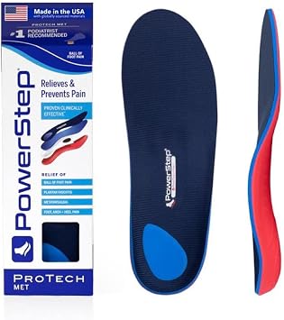 التقى PowerStep ProTech بتقويم العظام بطول كامل - نعال الأحذية الطبية من أجل التهاب اللفافة الأخمصية + ألم القدم المشط - دعم القوس الصلب والوسادة القصوى - صنع في الولايات المتحدة الأمريكية M 8-8.5 W 10-10.5