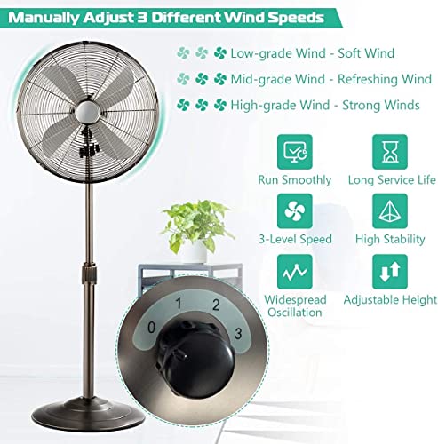 Goflame 18" Pedestal Fan, Height Adjustable Oscillating Standing Fan With 3 Speed Settings, Powerful And Quiet, Wide Spread Metal Fan For Home & Office, Silver #TOP3