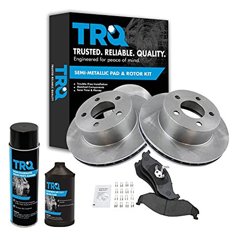 TRQ Front Brake Pad & Rotor Kit Semi-Metallic Compatible with 1990-1998 Jeep Cherokee 1990-1992 Comanche 1993-1998 Grand Cherokee 1990 Wagoneer 1990-1999 Wrangler