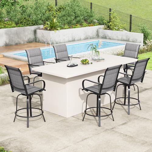 Image of Soohow Swivel Patio Bar Stools Set of 2, Outdoor Barstools with Paded Textilene Fabric, All Weather Bar Height Outdoor Chairs, Tall Swivel Patio Chair for Balcony, Poolside, Yard