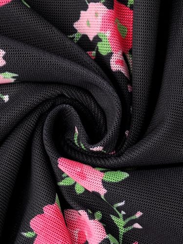 Image of Allegra K Summer Floral Bodycon Dress for Women's Sleeveless Square Neck Ruched Mesh Fishtail Dresses