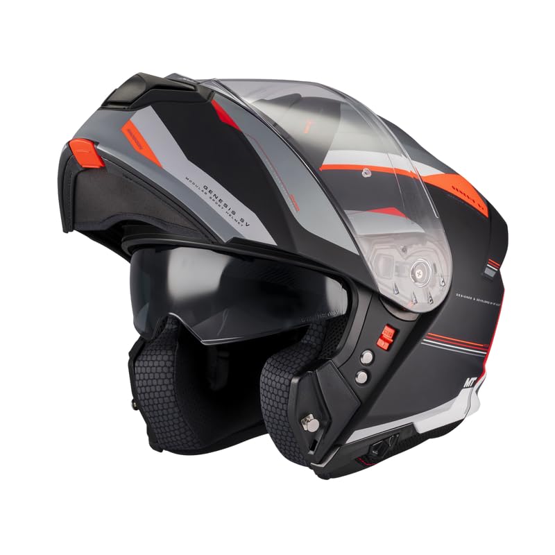 MT Helmets Genesis SV – Casco Moto Modular con Visor Solar Retráctil, Calota HIRP, Pantalla Antivaho y Preparado para Intercomunicador | Homologado ECE 22.06 & DOT