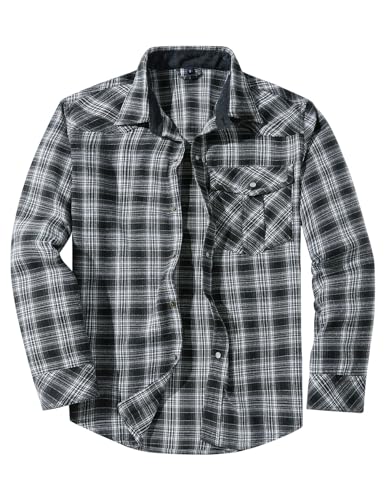 Flygo Men's Flannel Shirts Pearl Snap Long Sleeve Checkered Western Cowboy Brushed Plaid Regular Fit Shirt4