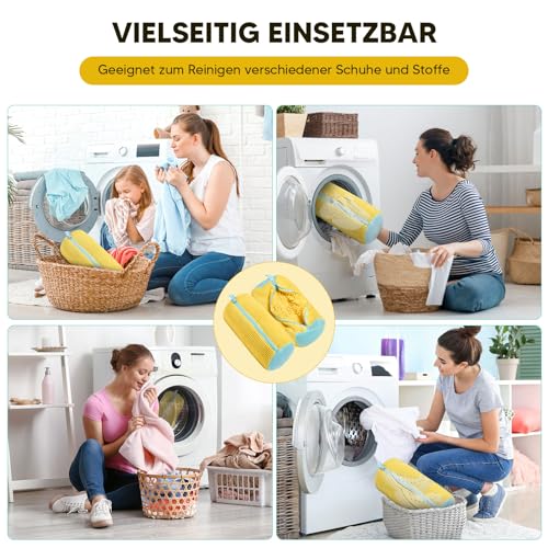 2er Schuhwaschbeutel Waschmaschine, Waschbeutel Schuhe mit Reißverschluss, Wiederverwendbarer Schuhbeutel Wäschenetze für Waschmaschine (Gelb-2 Stück)