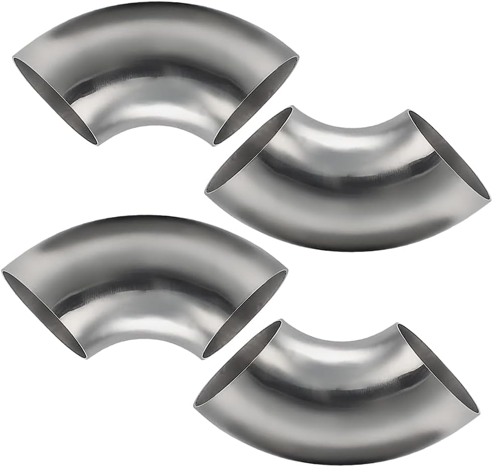 2 Inch 90 Degree SS304 Stainless Steel Bend Tube Exhaust Elbow Pipe for Car Modified Exhaust System 2" Piping Silver Tone，Stair Handrail (4pcs)