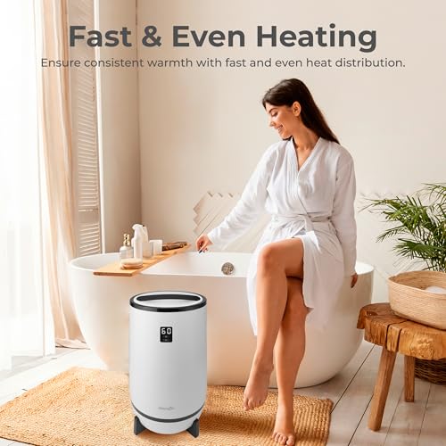 Image of SereneLife Towel Warmer Bucket Style - Portable Blanket Heater for Spa and Bathroom, Large Capacity, Customizable Fragrance, Auto Shut-Off, Fits 2 Large Towels or Blankets, One-Touch Control, Black