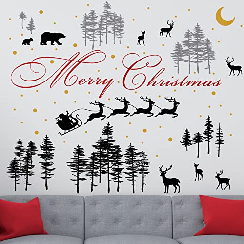 Vinilos decorativos de pared de Navidad 3 hojas bosque infantil miniatura 5
