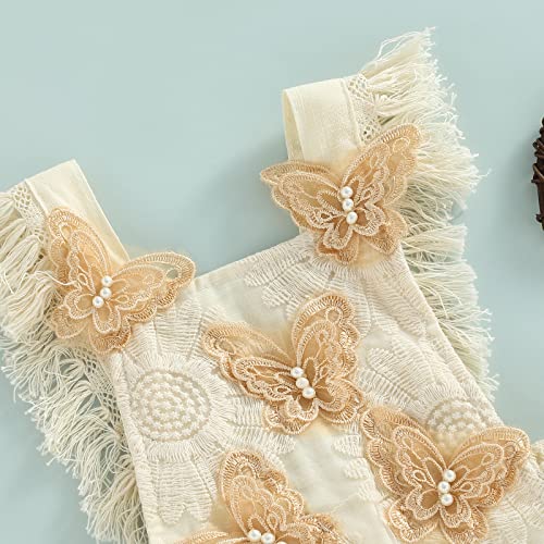 Engofs Newborn Baby Girl Lace Tassel Romper Boho Clothes Floral Princess Dress 1St Birthday Photoshoot Cake Smash Outfit Beige 0-6 Months #TOP1