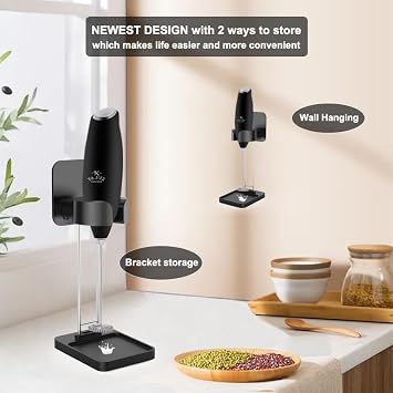 DERGUAM Milk Frother Stand for Milk Frothers, Durable and Stable Stainless Steel Frother Stand, [Standing or Hanging] Milk Frother Holder for Multiple Types Handheld Frother