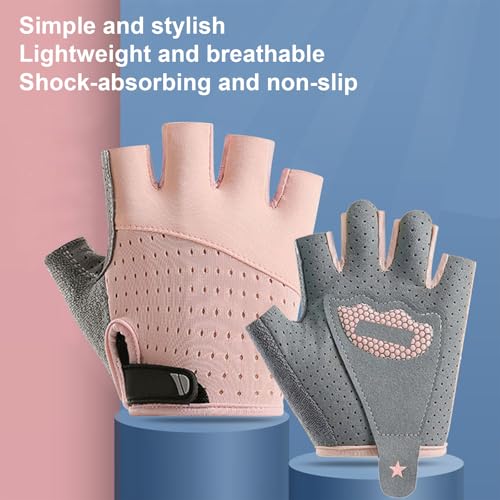 FakeFace Kinder Fahrradhandschuhe Jungen Mädchen 5-10Jahre - Atmungsaktiv und Kühl, elastische Halbfingerhandschuhe Radsporthandschuhe für Outdoor-Radfahren, Abriebfest und rutschfest (Pink)