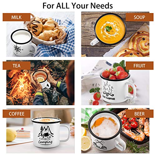 P&P Chef 16Oz White Enamel Camping Mugs Set Of 6, 455Ml Modern Pattern Campfire Coffee Tea Cups For Camping Fishing Picnic Hiking Home Office, Wide Handle & Smooth Rim, Portable & Reusable #TOP4