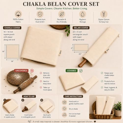 Image of Glus Combo (Set of 1 Pair) Cotton Belan Cover & Chakla Cover | Hygiene Cover Protect from Insects,Cockroach,Fly | Breathable, Washable, Reusable,Rolling Pin Cover(Cover-Set of 1)