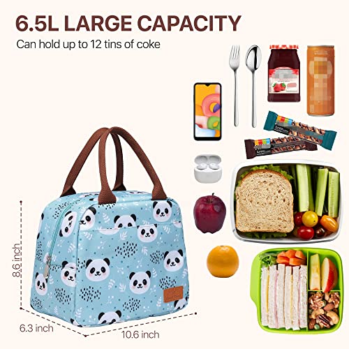Lunch Bag For Women, Bageri Insulated Lunch Box Soft Cooler Tote With Clear Side Pocket Leakproof Liner(Light Blue, Panda) #TOP4