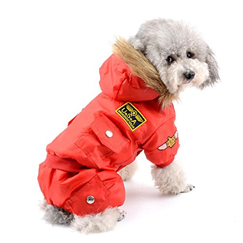 selmai Bekleidung für kleinen Hund (Weibchen/Männchen), Fleece-Fell-Schneeanzug mit Kapuze, für Winter, Overall, wasserdicht