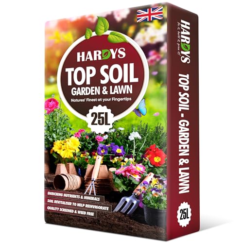 Hardys 25L Top Soil for Garden & Lawn - Loam & Sand Based, Enriched Top Soil | Ideal for Grass Seeding, Levelling, Plant Beds, Borders - Graded for Plants Outdoor