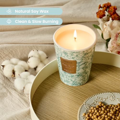 Image of M&SENSE Fresh Sage Citrus Scented Soy Candle, 3 Wick Highly Scented 14.1 Oz 75H, Aromatherapy Christmas Gift for Women and Men
