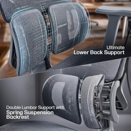 Image of DROGO Ergosphere Ergonomic Office Chair for Work with 3-Gear Floating Adjustable Backrest | 4D Armrest, 3D Headrest | Mesh Computer Chair with 135 Recline Lock | Dual Lumbar Support & Footrest (Grey)