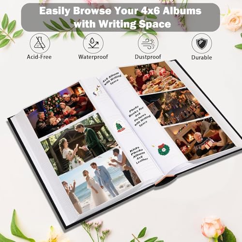 Image of Photo Album 4x6 with 300 Pockets, Linen Hardcover Slip-In Photo Album with Memo Writing Space & Front Window, Family Baby Wedding Travel Anniversary Memory Book (Green)